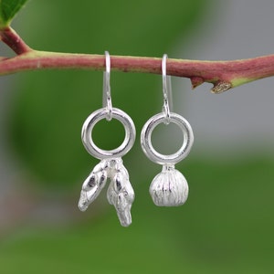 Asymmetrical Mismatched Sterling Silver Botanical Twig Earrings - Lilac Branch and Anemone Earrings - Gift for Nature Lover - Made to Order