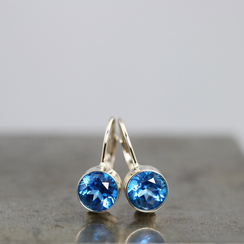 Lever Back Earrings With Bezel Set 6mm Kashmir Blue Topaz Etsy