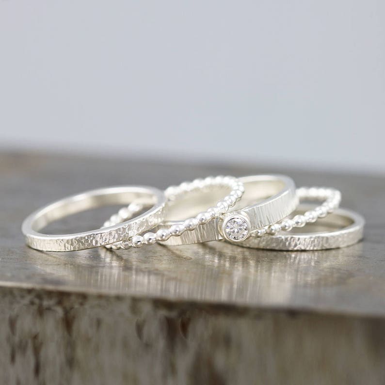 Sterling Silver Stacking Rings With Moissanite Five Ring | Etsy