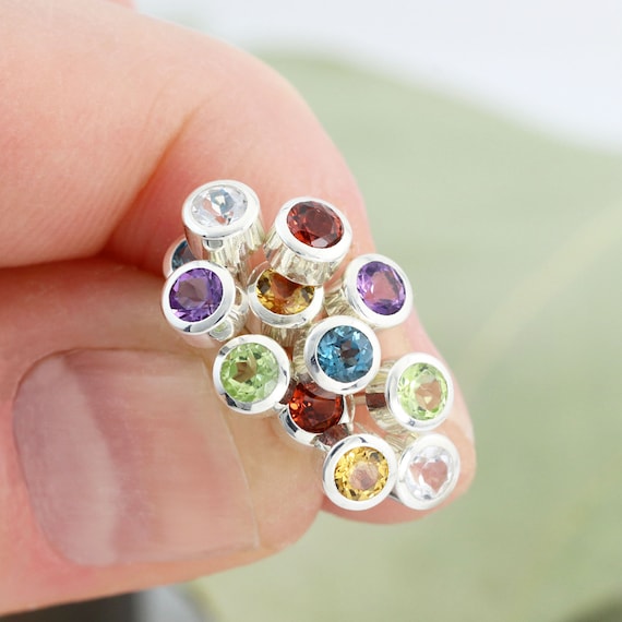 Single Sterling Silver Gemstone Stud Earring - Thick Walled Bezel