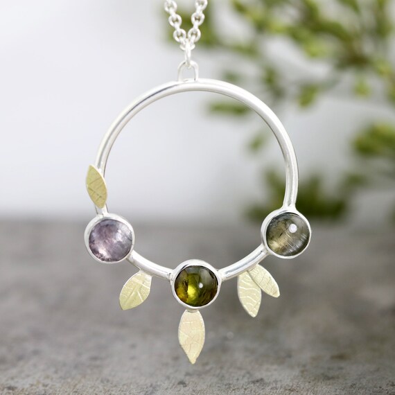 Collana Tormalina Verde Fuoco Blu Bicolore - Ciondolo Foto Argentato - Regalo