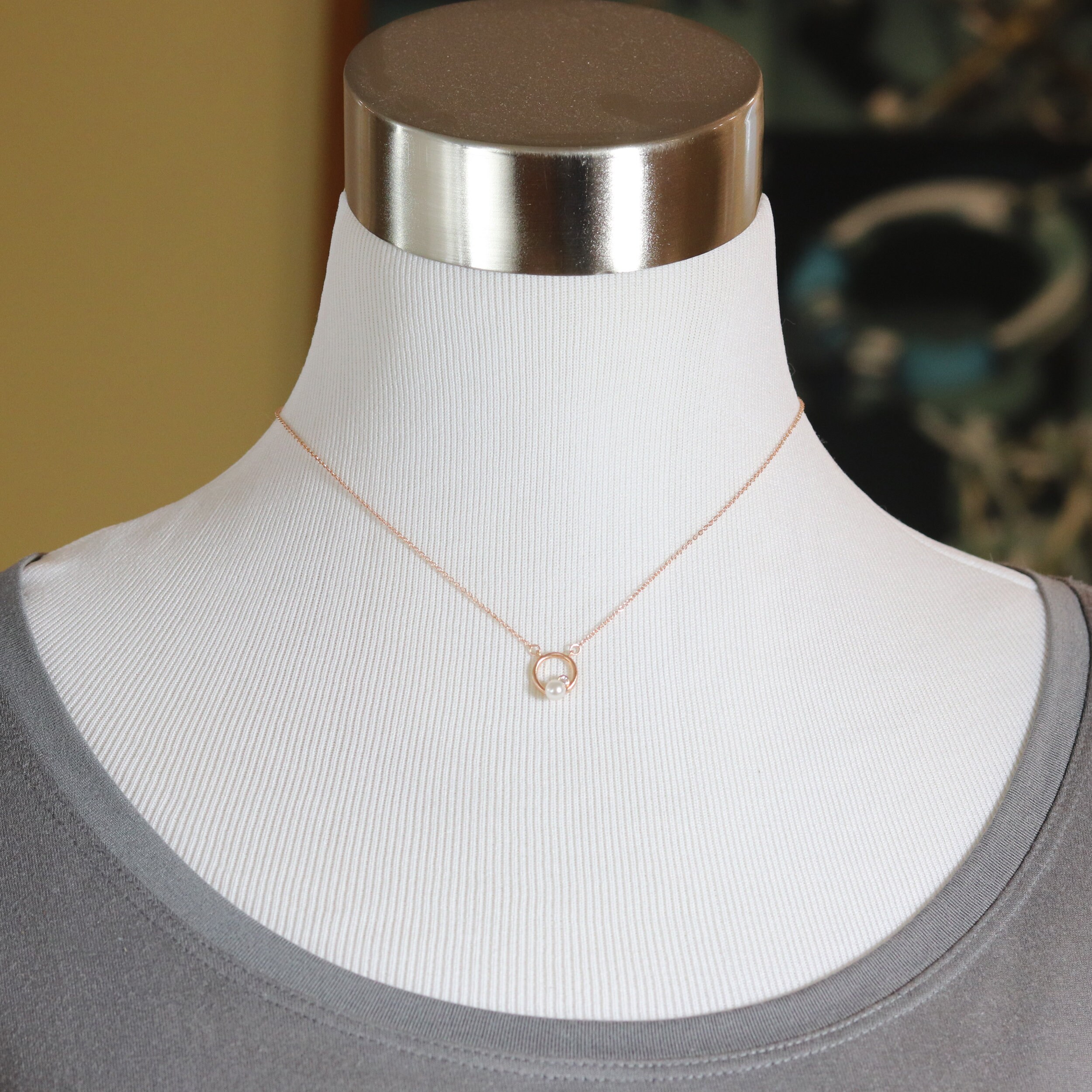 ★PEARLY MORE★ Rose and Pearl Daily Necklace 14k Rose Gold Necklace With Pearl and Tiny White Diamond