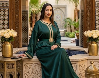Handgefertigter marokkanischer Kaftan mit Goldstickerei, Gandoura für Frauen, eleganter Hochzeitskaftan