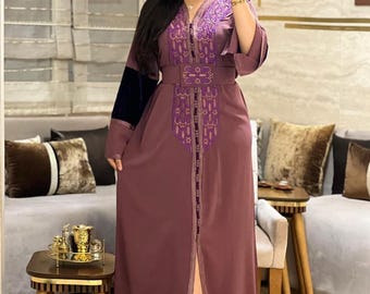 Handmade Moroccan Kaftan with Gold Embroidery, Gandoura For Women, Elegant Wedding Caftan