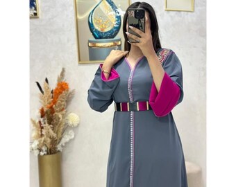 Handmade Moroccan Kaftan with Gold Embroidery, Gandoura For Women, Elegant Wedding Caftan