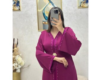 Handmade Moroccan Kaftan with Gold Embroidery, Gandoura For Women, Elegant Wedding Caftan
