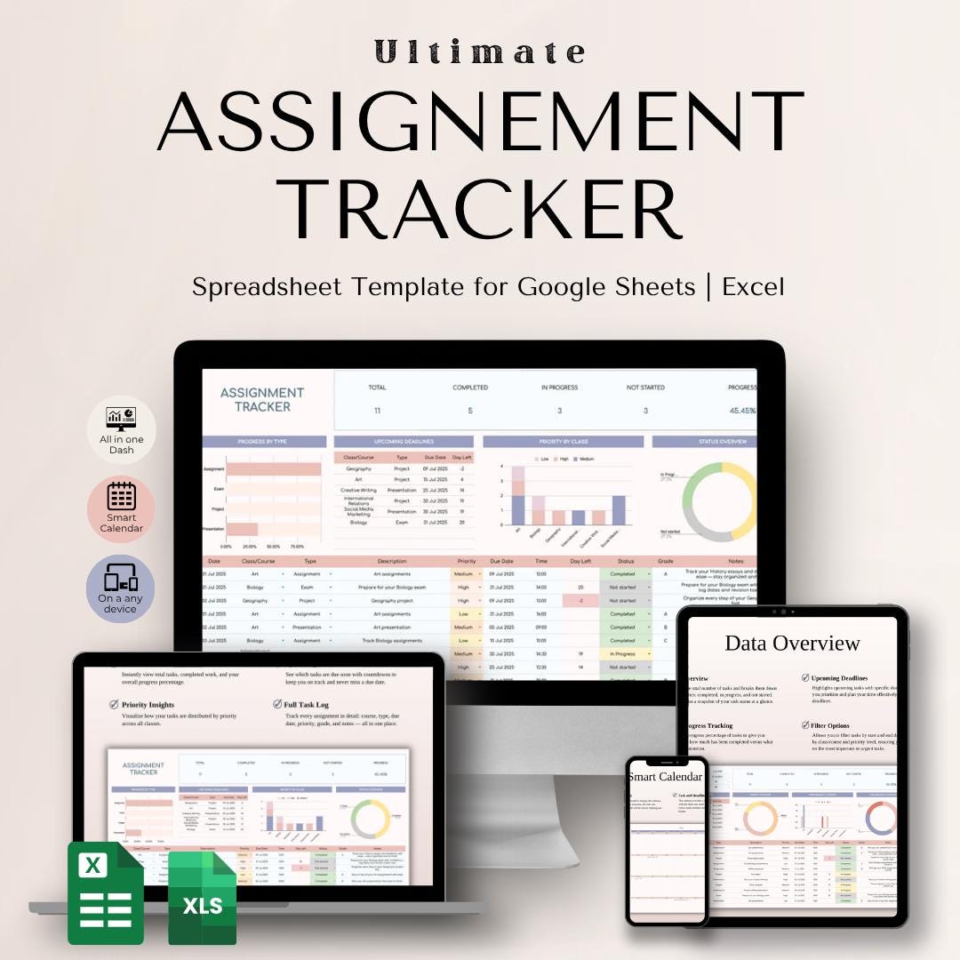 Assignment Tracker Google Sheets Student Planner Spreadsheet School ...