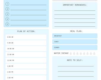 Daily planner download, not tangible, printable, organising, blue, instant download.