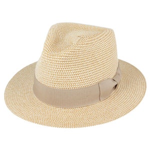 Cappello Fedora Estivo In Paglia Di Carta Con Fascia Marrone Naturale immagine 1