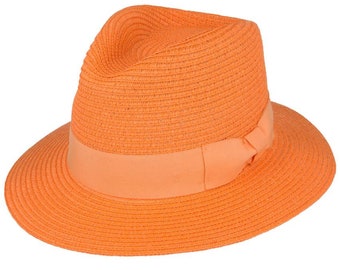 Cappello Fedora Estivo in Paglia di Carta - Sorbetto Arancione