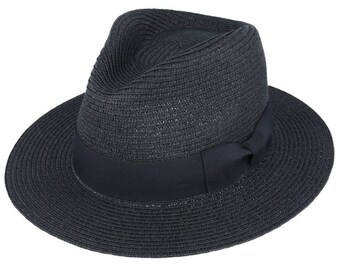 Cappello Fedora estivo in paglia di carta - Nero