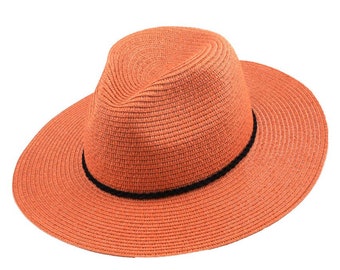 Cappello Fedora Estivo Con Fascia In Velluto - Mattone