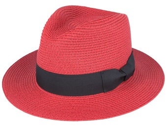 Cappello Fedora estivo in paglia di carta - Rosso scuro