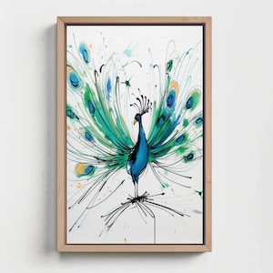 PRINTABLE Vintage Peacock Watercolor Wall Art, Roald Dahl & Quentin Blake Inspired Decor for Classroom, Nursery, or Library Gift