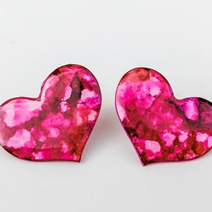 Pink, purple and red alcohol ink Valentine heart studs
