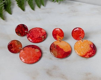 Red and Orange Alcohol Ink Dangle Earrings