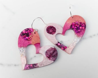 Valentine's day Pink Heart resin dangle earrings