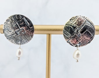 Textured Sterling Silver Earrings with Pearls