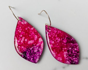 Pink and Purple Tie Dye Leaf Earrings