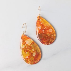 Gold, Orange and Yellow Tie Dye Teardrop Earrings