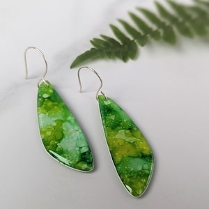 Bright Green alcohol ink dangle earrings