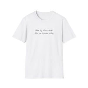 live by the sword die by tummy ache | funny dark souls raccoon tee shirt, anxiety warrior meme t-shirt, gamer humor unisex shirt image 1