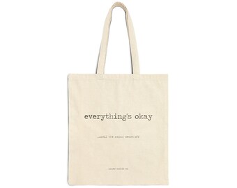 Bolso tote con el lema "Todo está bien" / Diseño minimalista con texto, lona natural.