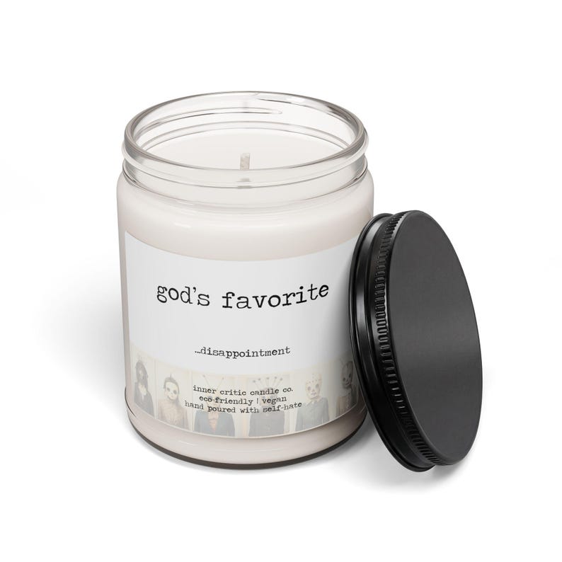 god's favorite disappointment | dark humor candle, sarcastic candle gift, funny gag gift for her, mental health, sad aesthetic image 2