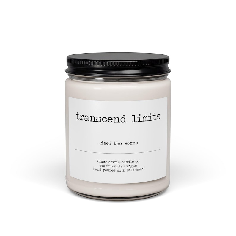 transcend limits feed the worms | dark humor candle, existential gag gift, sad aesthetic soy candle, gothic decor, mental health image 1