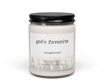 Vela con la frase "La decepción favorita de Dios" / Humor negro, regalo de vela sarcástico, regalo divertido para ella, salud mental, estética triste.