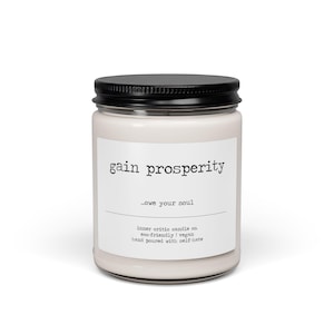 gain prosperity owe your soul | dark humor candle gift, demotivational soy candle, sad aesthetic, gothic decor, gag gift for her image 1