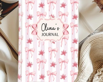 Journal Coquette Bow & Floral Personalized Pink Ribbon Hardcover Notebook Trending Idea Gift for Mom Daughter Sister Granddaughter Friend