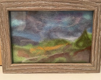 Landscape Felted Painting Wool Painting Needle Felting Original 4"x6" framed