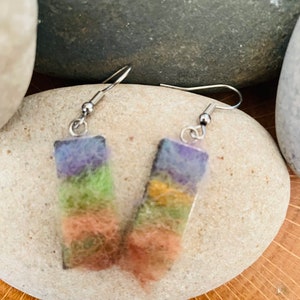 Wool Painting Landscape Felt jewelry, felted miniature, needle pendant earrings, boho earrings pendant