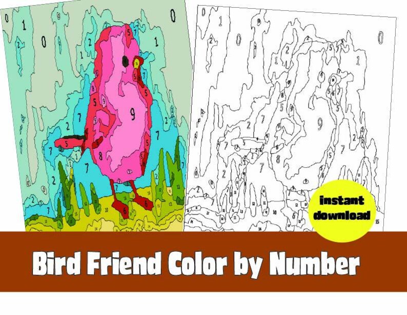 Bird Color by Number Page: Relaxing Adult Coloring (PDF Download ...