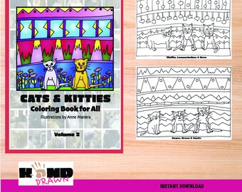 Cats & Kitties Coloring Book Volume 2 illustrated by Anne ManeraInstant Download