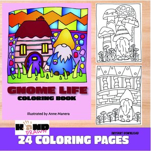 Gnome Life Coloring Book  illustrated by Anne Manera Instant Download