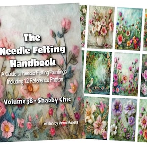 May include: The Needle Felting Handbook, Volume 38: Shabby Chic, a guide to needle felting paintings with 12 reference photos. The book cover features a floral design with pink, white, and green flowers.