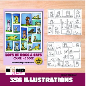 Lots of Dogs & Cats Coloring Book  illustrated by Anne ManeraInstant Download