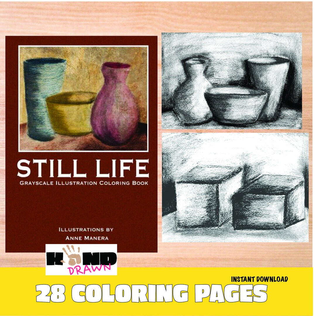 Still Color Book Still Life Grayscale Coloring Book 24 Pages PDF Instant Download Hand ...