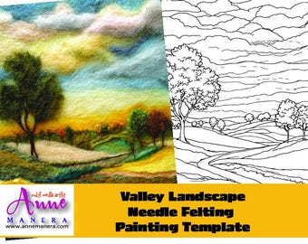Modèle de feutrage à l'aiguille paysage vallée : fleurs à faire soi-même (modèle PDF, téléchargement immédiat)