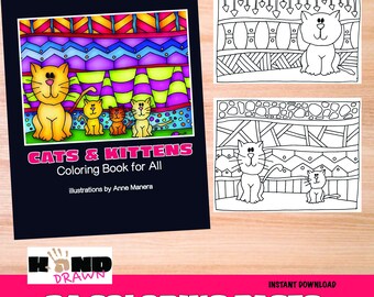 Cats & Kittens Coloring Book for All illustrated by Anne ManeraInstant Download