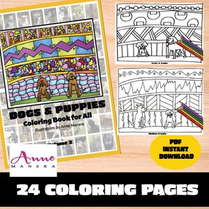 Dogs & Puppies Coloring Book Volume 2 illustrated by Anne ManeraInstant Download