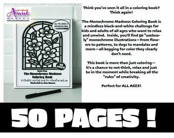 Monochrome Coloring Book: Relaxing Illustrations for All Ages (Instant Download, PDF