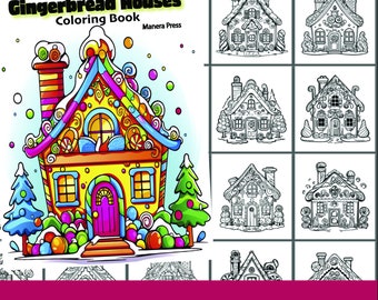 Gingerbread Houses Coloring Book 24 Pages PDF Instant Download