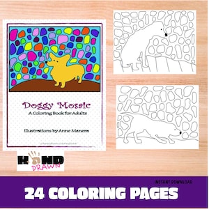 Doggy Mosaic Coloring Book illustrated by Anne Manera Instant Download