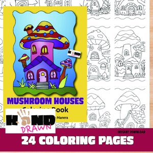 Libro para colorear de casas de hongos ilustrado por Anne Manera PDF descarga instantánea