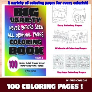 100 Unique Pages Coloring Book: Variety of Styles (Digital Download)