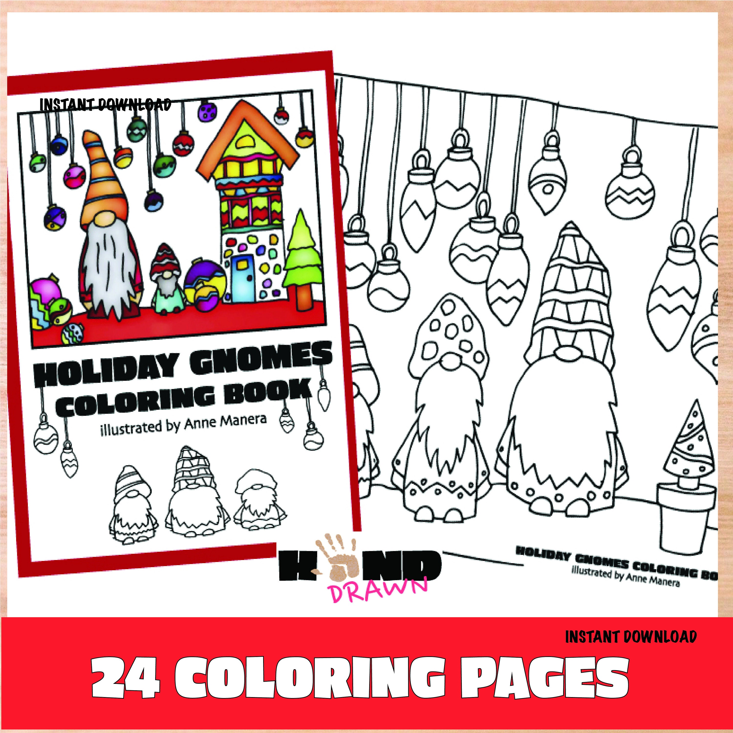 Holiday Gnomes Coloring Book  illustrated by Anne Manera Instant Download