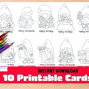 Gnomo Navidad 10 Tarjetas a Color imprimibles ilustradas por Anne Manera PDF descarga instantánea